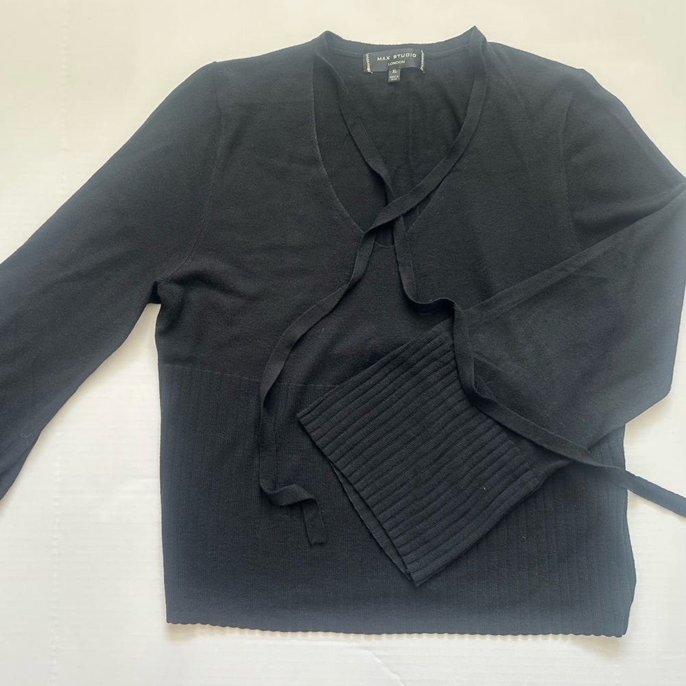 Max Studio Black Sweater, Unique V-Neck Design